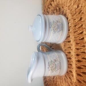 Vintage Ceramic Sugar Bowl & Creamer Set – Pastel Floral Cottagecore Kitchenware